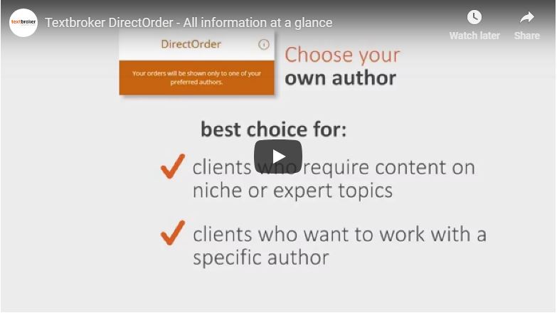 Textbroker Direct Order Ajuda para clientes | Textbroker